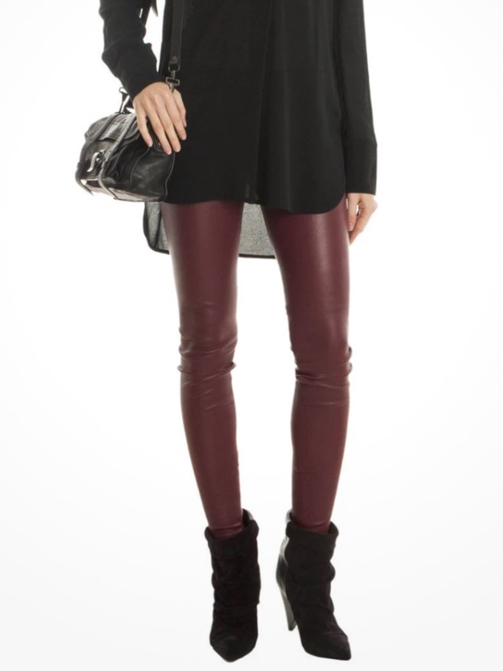 Vince Leather Burgundy Wine Leggings with Ankle Zip Medium